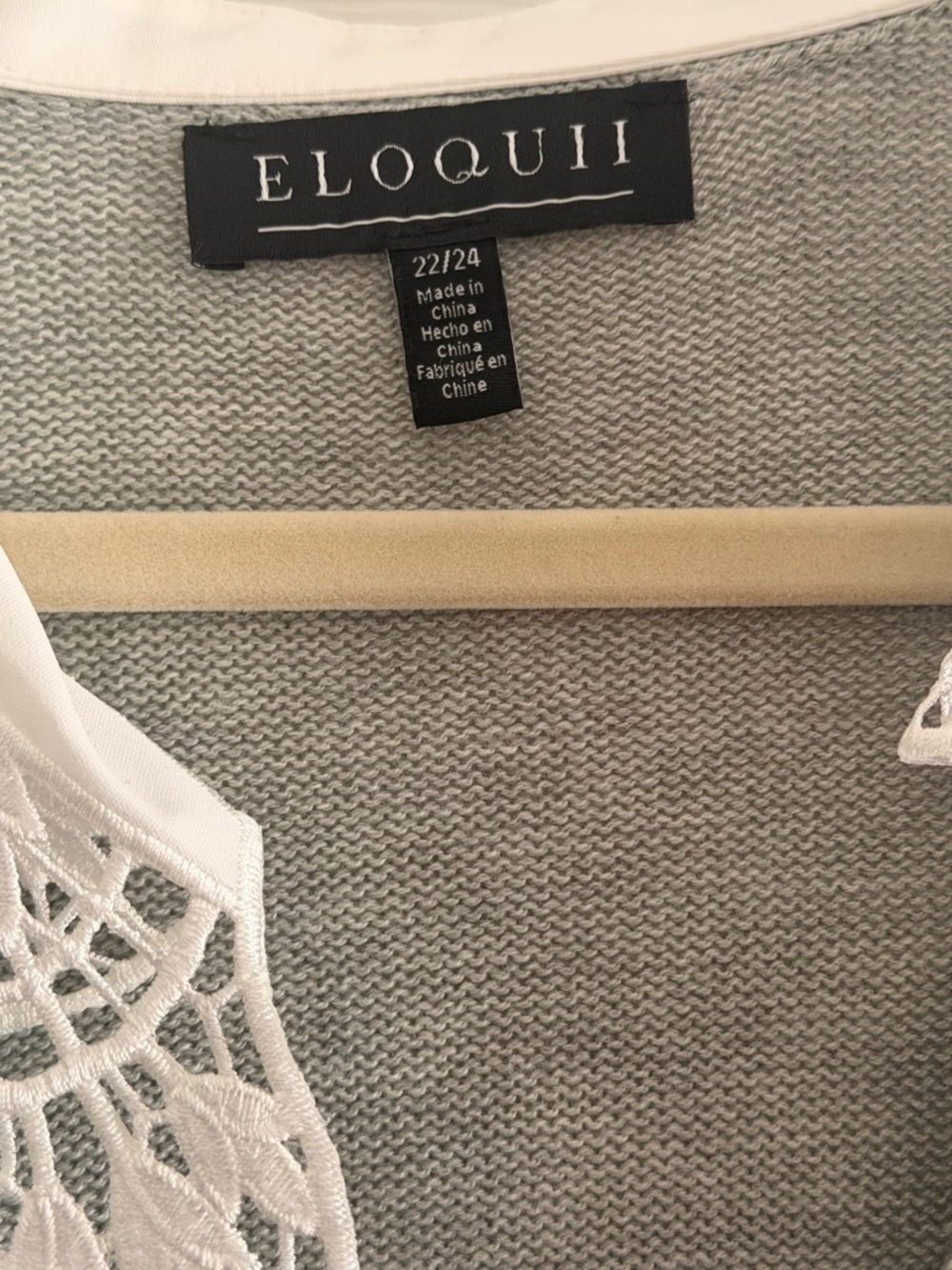 Eloquii Light Gray Knit Sweater with White Lace Accent - Picture 2 of 3